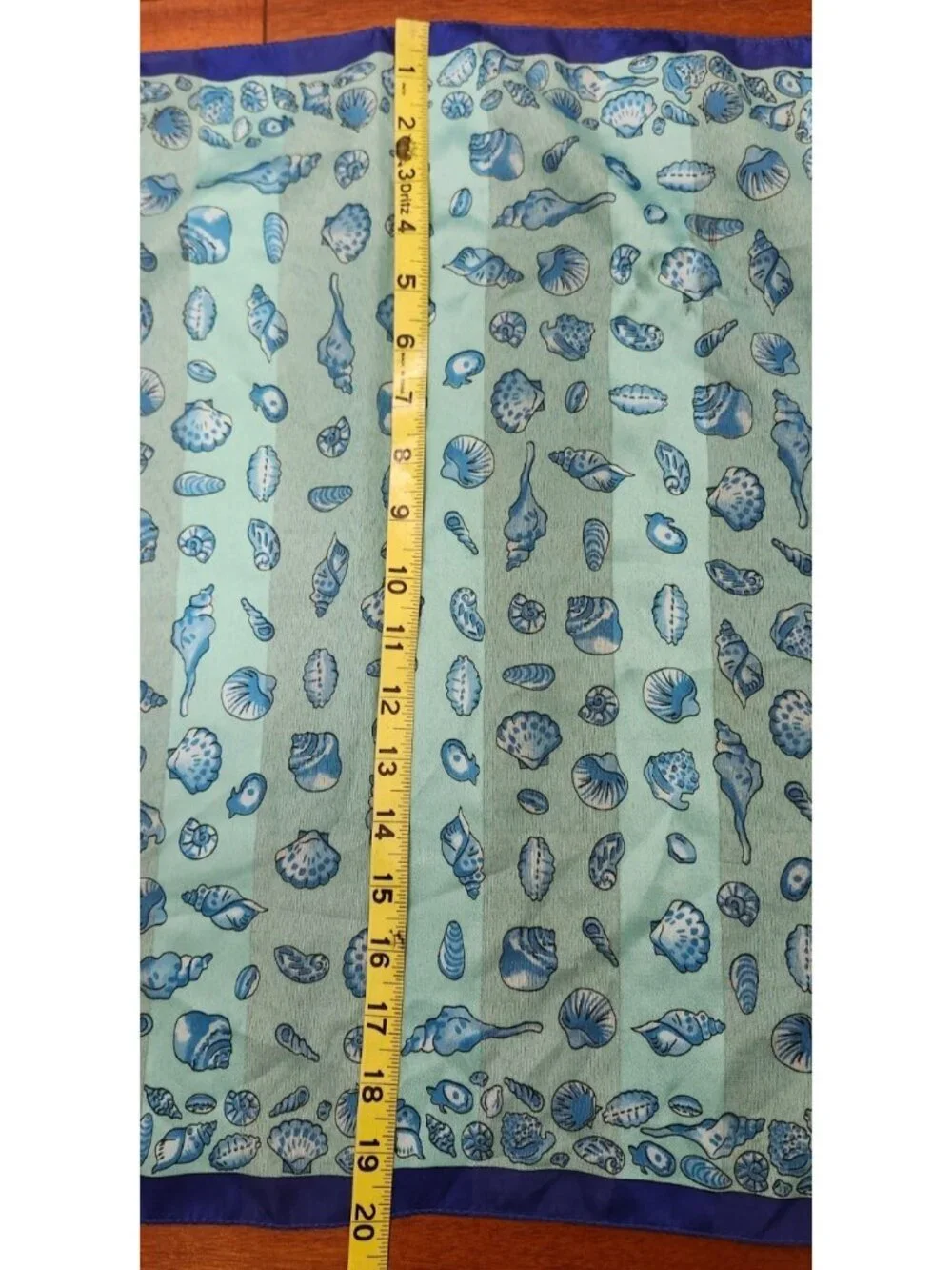 Vintage Symphony Scarf Co Italy Blue Seashell Print Silk Scarf Pocket Square